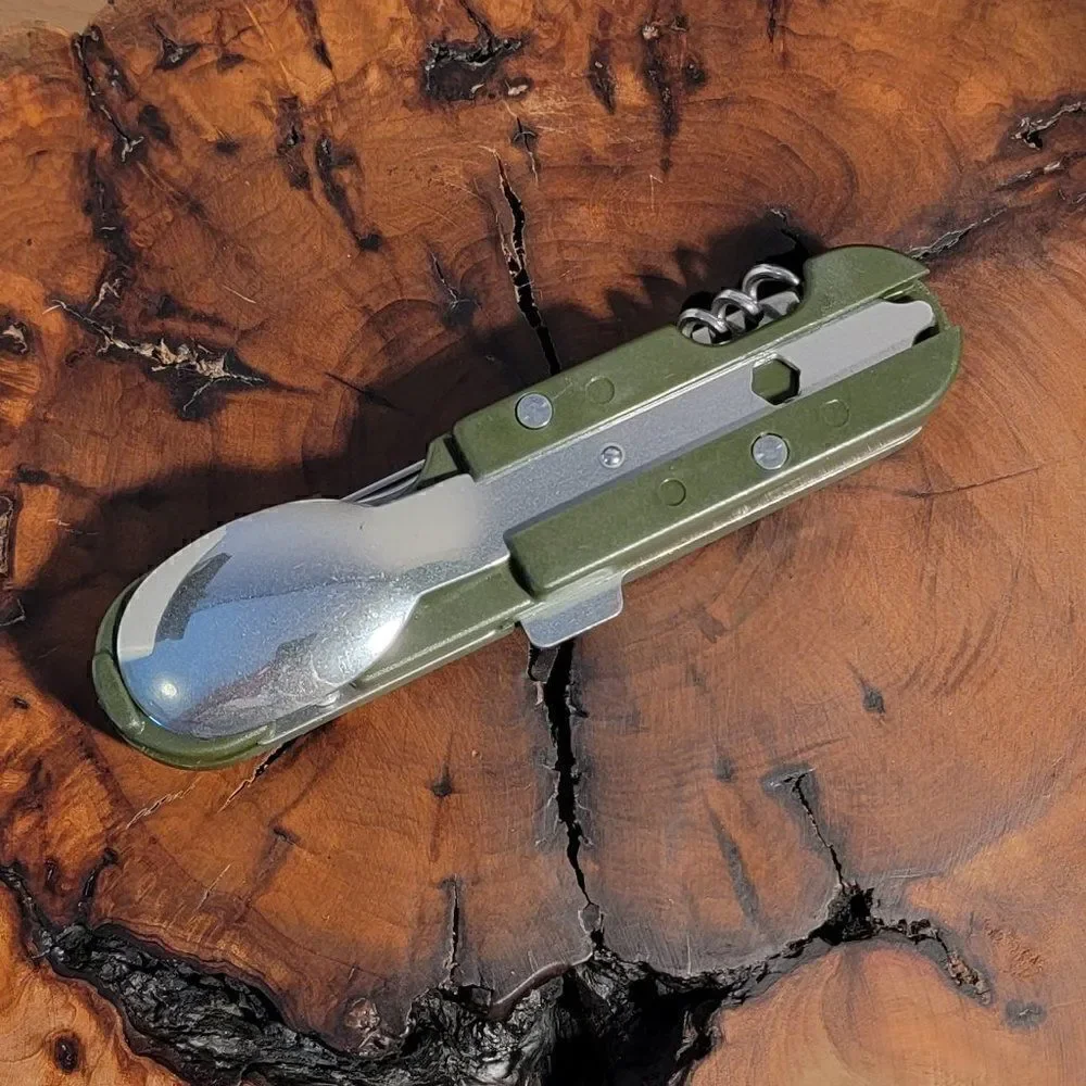 Personalized Camping or Picnic Fork, Spoon, and Knife Utensil Multi-Tool - Green